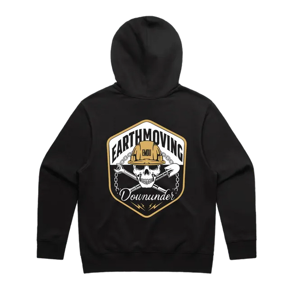 EMDU "WORKER" LOGO OVERSIZED BLACK HEAVY HOOD - EARTHMOVING EDITION