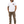 A man modeling a white crewneck t-shirt with a small red and blue chest graphic, paired with brown cargo pants and brown boots, standing against a light gray studio background.