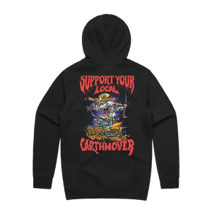 Support Your Local Earthmover Hoodie - Premium Operator Apparel Rat Fink Style
