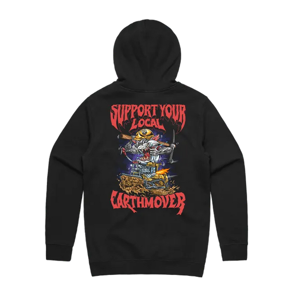 Support Your Local Earthmover Hoodie - Premium Operator Apparel Rat Fink Style