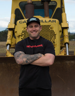 Support Your Local Earthmover - Faded Oversized Heavy T-Shirt - Heavy Equipment Rat Fink Dozer