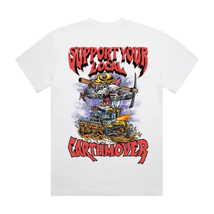 Support Your Local Earthmover - Faded Oversized Heavy T-Shirt - Heavy Equipment Rat Fink Dozer