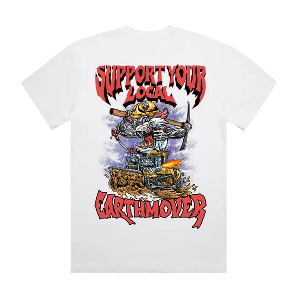 Support Your Local Earthmover - Faded Oversized Heavy T-Shirt - Heavy Equipment Rat Fink Dozer