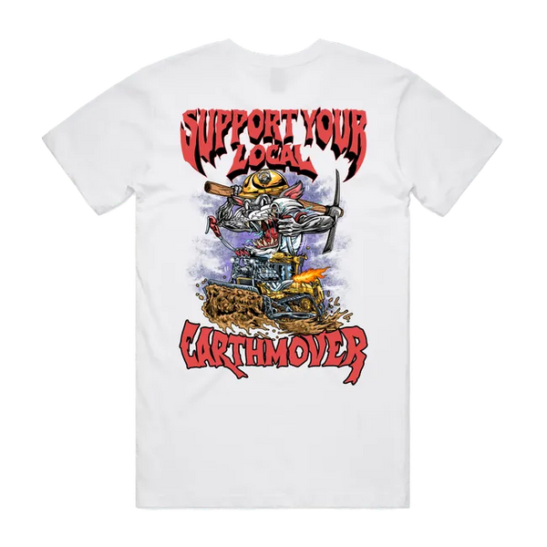 Support Your Local Earthmover - PREMIUM T-SHIRT FOR HEAVY EQUIPMENT RAT FINK STYLE