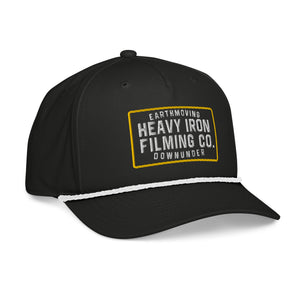 Black Heavy Iron embroidered SnapBack, right-front view showing the white-and-gold logo.