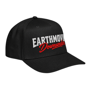 Black Earthmoving Downunder Otto 31-069 cap, right-front view showing the structured crown and curved peak.