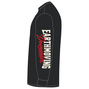 Earthmoving Downunder Wedge-tailed Eagle Oversize Hoodie in black — actual left sleeve print reading shoulder to cuff