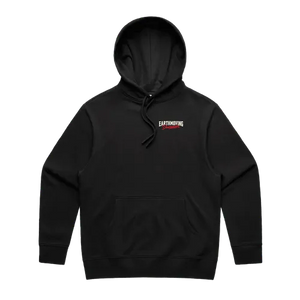 Earthmoving Downunder Wedge-tailed Eagle Oversize Hoodie in black — front chest wordmark