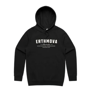 ERTHMOVA Premium Hoodie — black, front with Earthmoving Downunder artwork