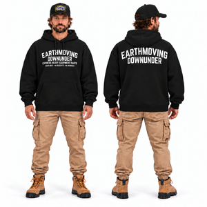 Express Heavy Equipment Parts Oversize Hoodie in black — front and back model mockup
