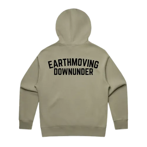 Express Heavy Equipment Parts Oversize Hoodie in Sage — actual back garment flatlay with black artwork