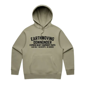 Express Heavy Equipment Parts Oversize Hoodie in Sage — actual front garment flatlay with black artwork