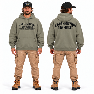 Express Heavy Equipment Parts Oversize Hoodie in Sage with black ink — front and back model mockup