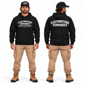 Express Heavy Equipment Parts Premium Hoodie in black — front and back model mockup