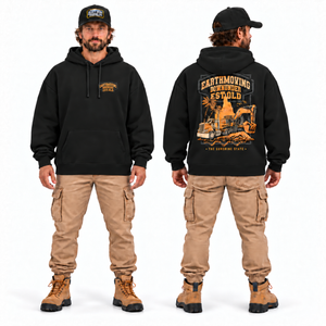 EMDU Heritage EST QLD Oversize Hoodie in black — front and back model mockup