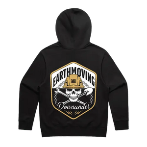 EMDU Skull Logo Oversize Hoodie in black — back Skull Worker artwork