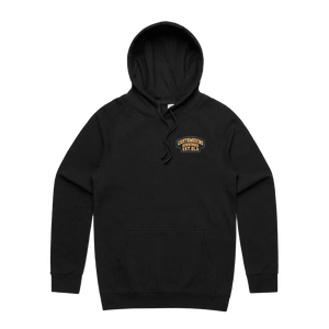 EMDU Heritage EST QLD Hoodie — AS Colour 5101, black, front; original Printbar stock image