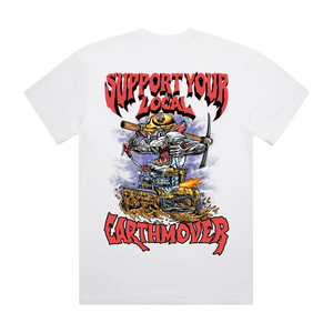 Support Your Local Earthmover Tee — AS Colour 5082, faded white, back; original Printbar stock image