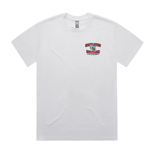 We Built the Land Down Under Tee — AS Colour 5080, white, front; original Printbar stock image