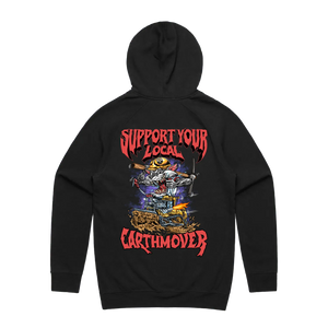 Support Your Local Earthmover Hoodie — VIP Edition — AS Colour 5101, black, back; original Printbar stock image