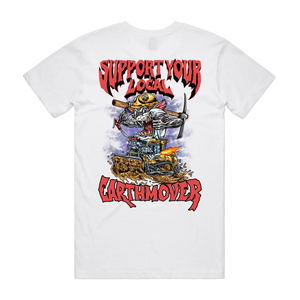 Support Your Local Earthmover Tee — AS Colour 5001, white, back; original Printbar stock image