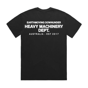Heavy Machinery Dept. Vintage Oversize Fit Tee — AS Colour 5082, faded black, back; original Printbar stock image