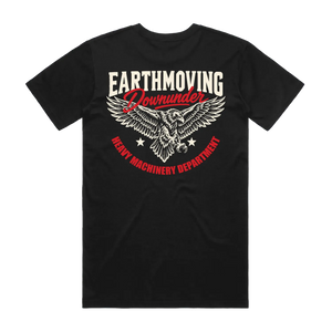 Earthmoving Downunder Wedge-tailed Eagle Tee — AS Colour 5001, black, back; original Printbar stock image