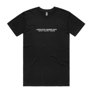 Express Heavy Equipment Parts Tee — AS Colour 5001, black, front; original Printbar stock image