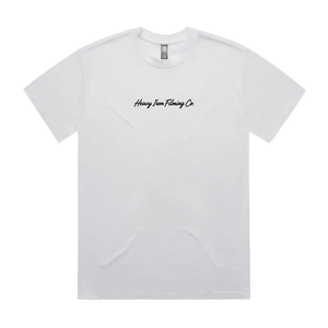 Heavy Machinery Dept. T-Shirt – Heavy Iron Filming Co. — AS Colour 5080, white, front; original Printbar stock image