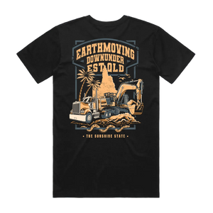 EMDU EST. QLD — Earthmoving Downunder Heritage Tee — AS Colour 5001, black, back; original Printbar stock image
