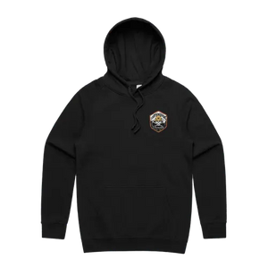 Support Your Local Earthmover VIP Premium Hoodie — black, front with chest and sleeve artwork