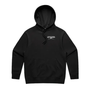 Heavy Machinery Dept. Vintage Design Oversize Hoodie in black — front chest artwork