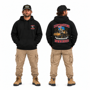 WE BUILT THE LAND DOWNUNDER AUSSIE PRIDE OVERSIZED HEAVY HOODIE — Black on the EMDU model