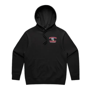 We Built the Land Downunder Oversize Hoodie in black — actual front garment flatlay