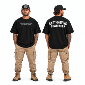 Express Parts Heavy Oversize in Black — front and back, white print