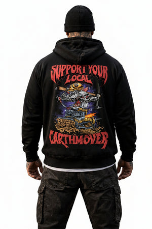 Support Your Local Earthmover ALL BLACK Heavy Oversized Hoodie VIP EDITION